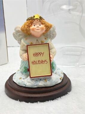 Message Angel Happy Holidays Figurine Wooden Base Alley Press Collectible